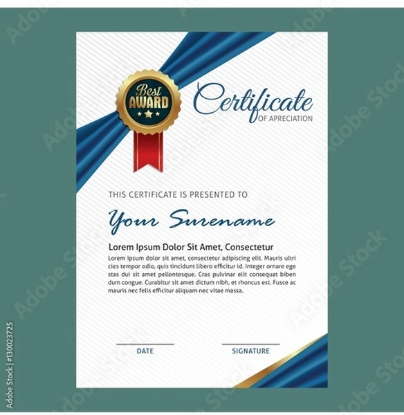 Fototapeta Certificate template with luxury and modern pattern. Vector illustration