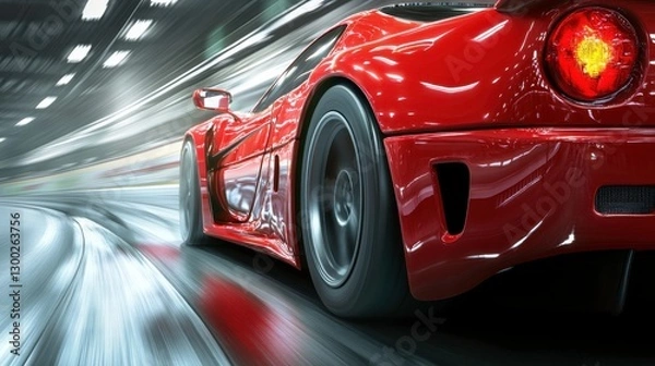 Fototapeta Fast Car Navigating Tight Corner with Motion Blur