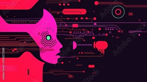 Fototapeta Futuristic Abstract Profile with Circuit Elements