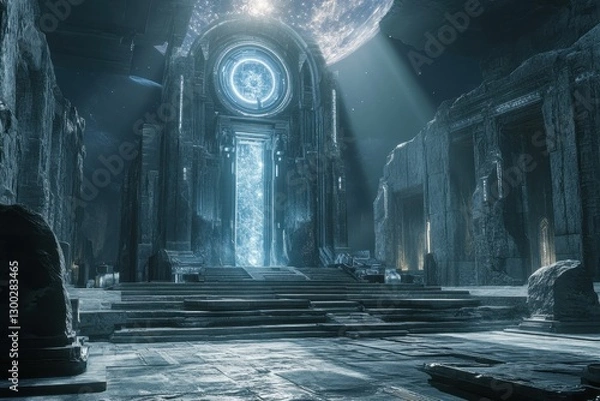 Fototapeta Intriguing ancient ruins illuminated by cosmic light during a celestial event