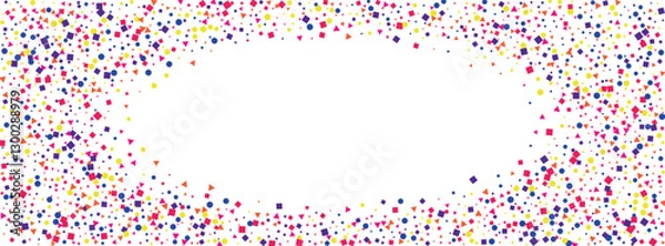 Obraz Rainbow Geometric Background White Vector. Round Falling Illustration. Bright Celebration. Multicolored Polka Abstract. Confetti Fiesta Card.
