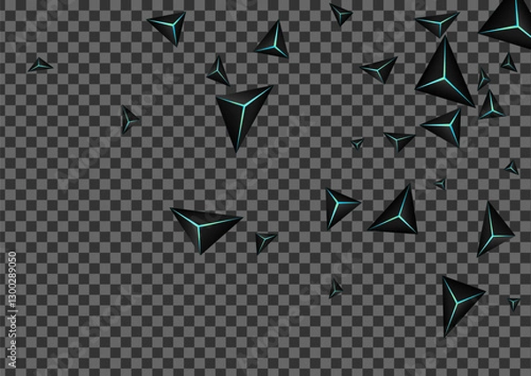 Obraz Jet Black Triangular Background Transparent Vector. Blue Neon Prism Elegant. Facet Party Backdrop. Obsidian Concept Template.