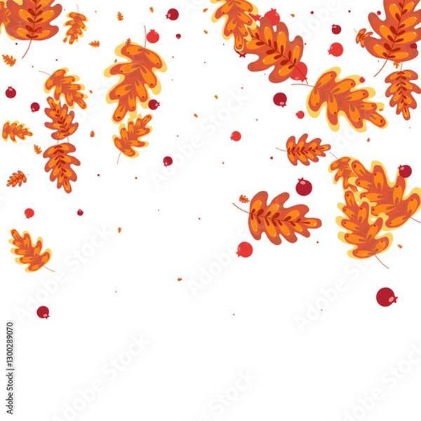 Obraz Orange Plant Background White Vector. Oak Gradation Design. Golden Leaves. Backdrop Texture. Red Leaf Decorative.