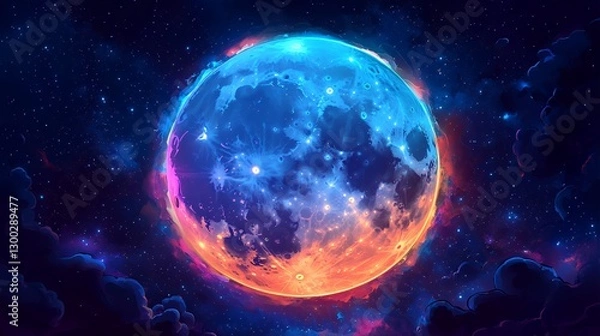 Fototapeta Explore a Colorful Artistic Representation of the Moon in Cosmic Space