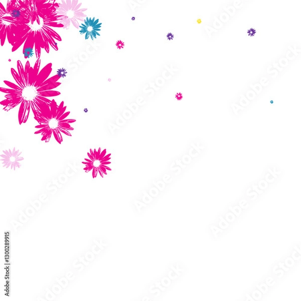 Obraz Yellow Chamomile Background White Vector. Leaf Flowering Period Textile. Purple Gerbera Fashion. Imitate Print. Light Violet Petal.