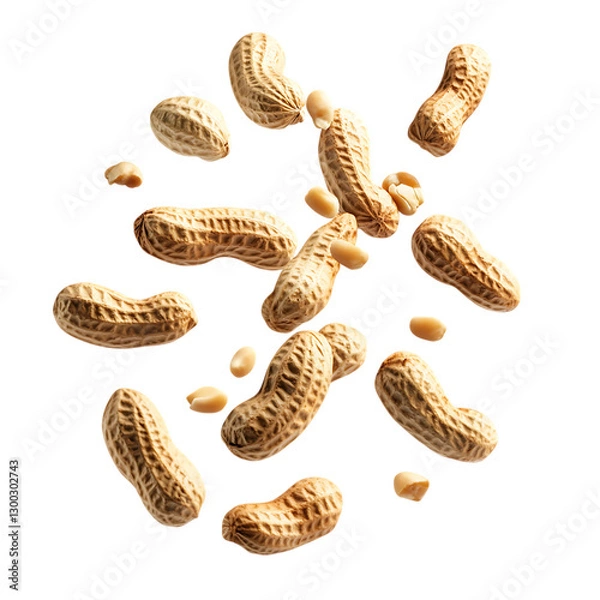 Fototapeta Delicious shelled peanuts falling, isolated