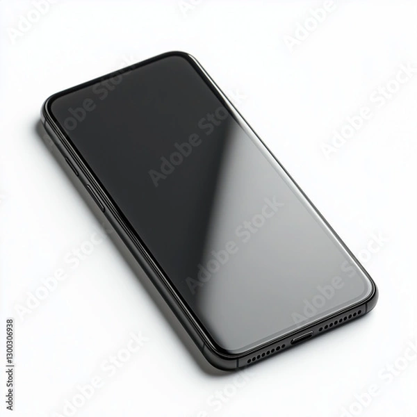Fototapeta A modern black smartphone with a large edge to edge s on a white background