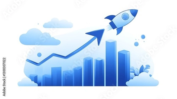 Fototapeta Rocket and Upward Graph Illustration, Illustration of a rocket and upward graph symbolizing growth