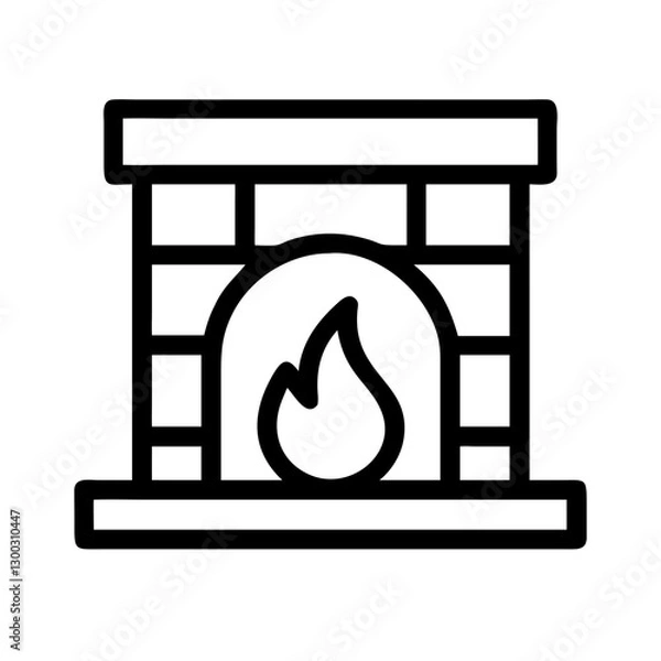 Fototapeta Cozy fireplace icon with flame in modern minimalist design and brick texture
