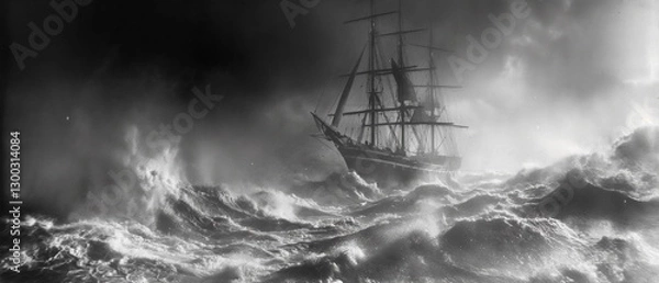 Fototapeta A steamboat in a storm its hull trembling as it br_009