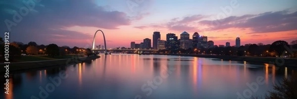 Fototapeta St Louis skyline, blurred river, depth of field, landscape, buildings