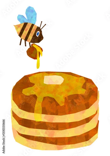 Fototapeta 蜂　はちみつ　ホットケーキ　パンケーキ　イラスト　絵本