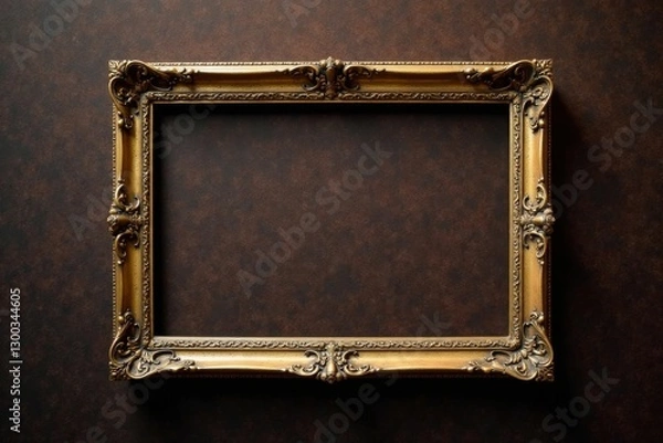 Fototapeta Ornate gilded frame against a dark brown textured background, perfect for showcasing artwork or elegant designs