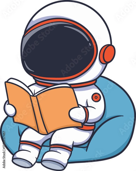 Obraz cartoon astronaut reading book