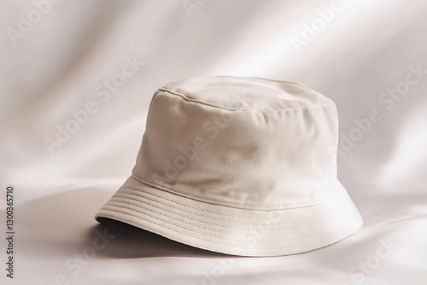 Fototapeta Mockup white bucket hat on a soft neutral backdrop