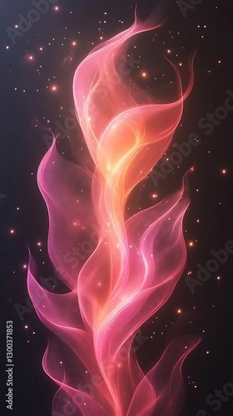 Fototapeta Glowing flames rise on a dark abstract background