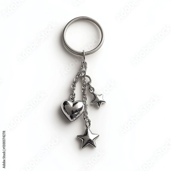 Obraz Elegant Silver Heart and Star Keychain Charming Keyring Design for Women
