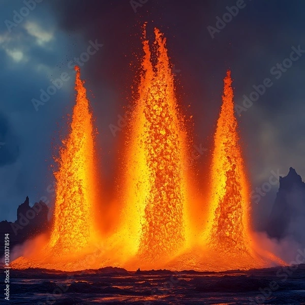 Obraz Lava Eruption Hawaii Coast, Volcanic Evening