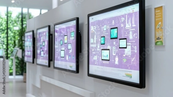 Fototapeta Banking and Education Programs - A futuristic digital banking classroom where students learn financial literacy through holographic simulations.