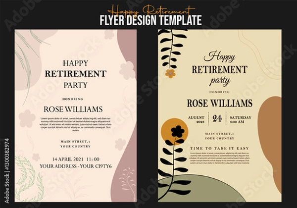 Obraz Set of retirement party invitation, square banner, instagram story and a4 poster, vector illustration Retirement Flyer Design Template. Retirement Party Invitation Layout, square banner, and a4 poster