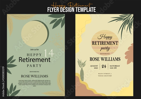 Obraz Set of retirement party invitation, square banner, instagram story and a4 poster, vector illustration Retirement Flyer Design Template. Retirement Party Invitation Layout, square banner, and a4 poster