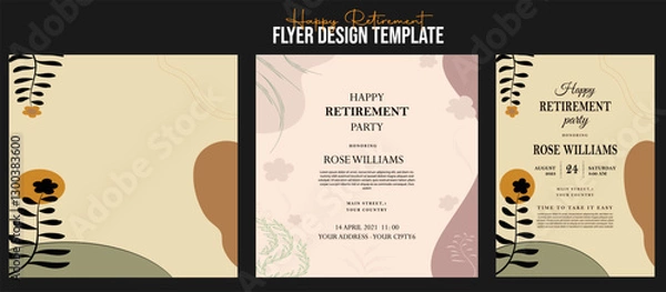 Obraz Set of retirement party invitation, square banner, instagram story and a4 poster, vector illustration Retirement Flyer Design Template. Retirement Party Invitation Layout, square banner, and a4 poster