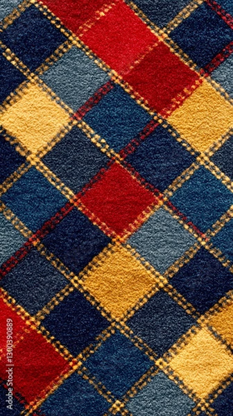Fototapeta Soft wool plaid thick carpet in warm colors, inviting comfort and relaxation at home during a cozy evening