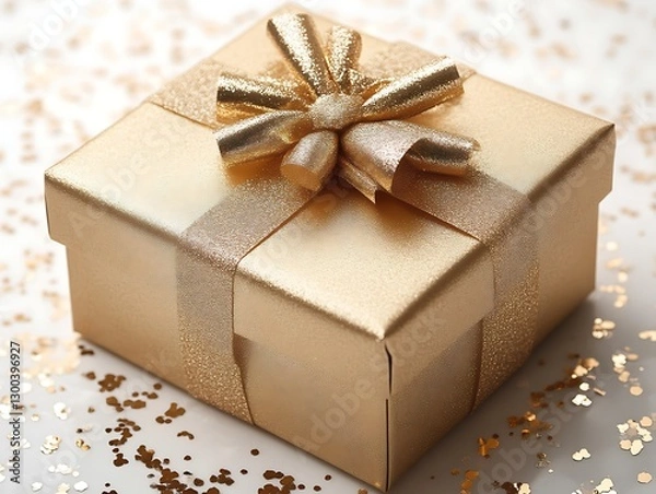 Obraz Gift box with bow on confetti surface