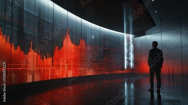 Fototapeta Businessman Analyzes Forex Trading Graph in a High-Tech Financial Environment for Investment Insights