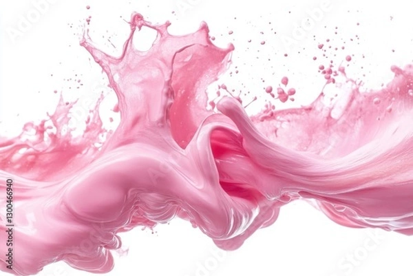 Fototapeta Pink liquid splash. Paint motion. Rose fluid on white. Sweet flow. Abstract shape. Smooth texture. Cosmetic swirl. Design element. Elegant splash.