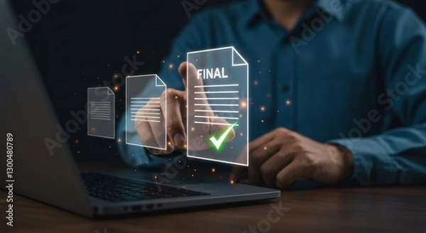 Fototapeta Final Document Selection on Laptop Screen, Digital Workflow Management