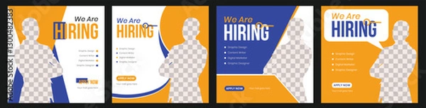 Fototapeta Clean and simple employee hiring social media post banner template We are hiring minimalistic flyer template with big letters We are hiring job vacancy social media post banner design template