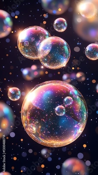 Fototapeta Floating Bubbles Dark Space Background