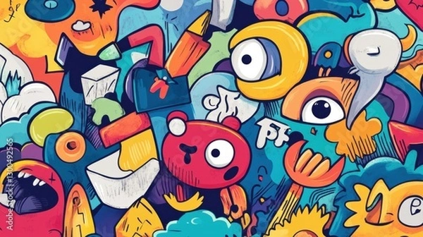 Fototapeta Collection of colorful whimsical hand drawn doodles sketches and icons perfect for adding a playful creative touch to designs branding and digital projects