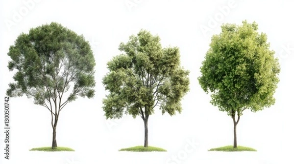Fototapeta This illustration showcases three different types of trees with varying foliage. The scene highlights natural beauty and diversity in trees.