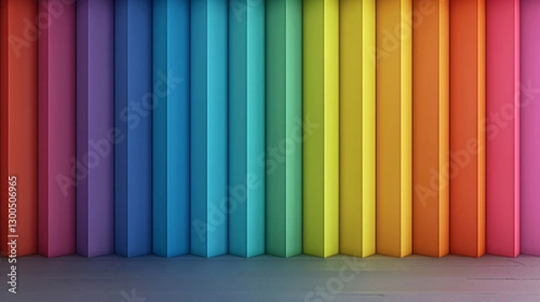 Fototapeta A vibrant rainbow of colors painted on the wall, each vertical line representing a different hue, creating a striking and artistic design.