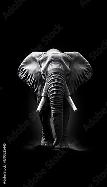 Obraz elephant walking out of the shadow into the light digital wildlife art white edition, close-up. with white shades
