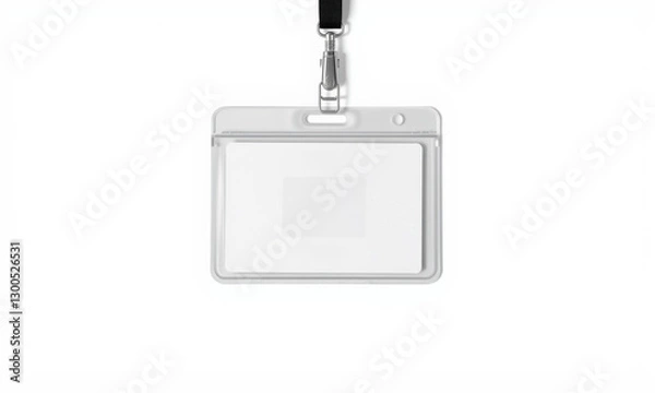 Fototapeta Clear badge holder with lanyard, ideal for identification and access control. This mockup showcases simple design suitable for various professional settings