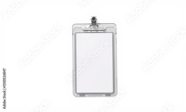 Fototapeta Clear badge holder mockup with clip for ID cards, showcasing blank space for customization. Ideal for events and professional use