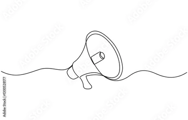 Fototapeta Continuous one line drawing of horn speaker signs and symbol for announcement and employee, Public horn speaker in one continuous line drawing. Megaphone announce symbol of marketing promotion.