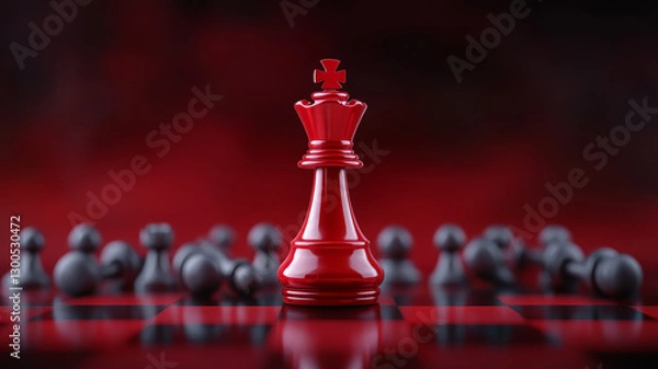 Obraz central red queen chess piece stands victorious among gray pawns, symbolizing triumph and strategy in game of chess