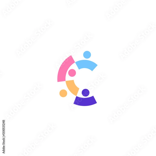 Fototapeta abstract community people C letter logo in flat colorful vector design style