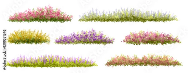 Fototapeta grass and flowers! Vector of tree or blooming  side view isolated on white background ,watercolor tree elevation for landscape concept,environment scene,eco design,blossom garden for spring