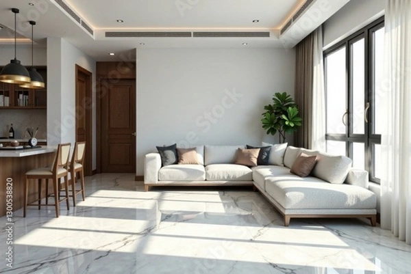 Fototapeta Marble floor with white marble tiles, elegant living room, elegant, floor