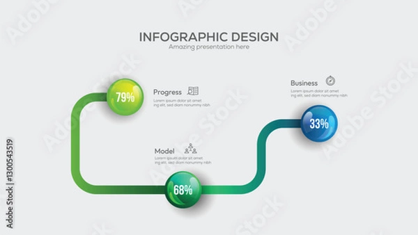 Fototapeta Business 3 option infographic presentation vector 3D colorful balls illustration. Infographic design vector and marketing icons can be used for workflow layout, diagram, annual report, web design.