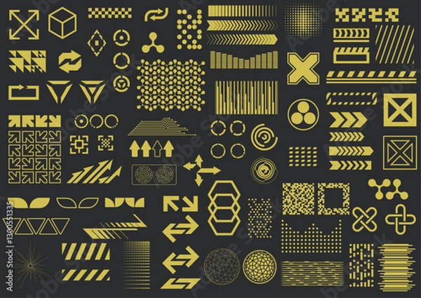 Fototapeta Cyberpunk Style Techno Elements, Retro Future Graphic Objects, Icons, Symbols, Signs, Cursors.