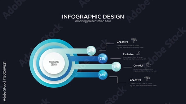 Fototapeta Business 4 option infographic presentation vector 3D colorful balls illustration. Infographic design vector and marketing icons can be used for workflow layout, diagram, annual report, web design