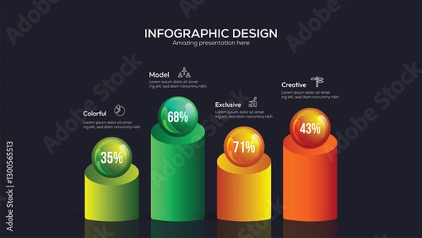 Fototapeta Statistics business 3d graph bar chart. Vector infographic with steps and options. Chart and graph, web data report and presentation illustration