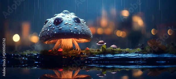 Fototapeta a Mushroom and a monster in rain Strom