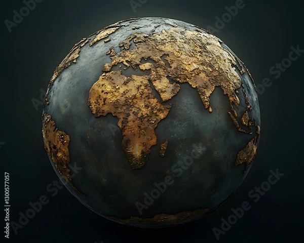 Fototapeta Rusted globe on display against dark background